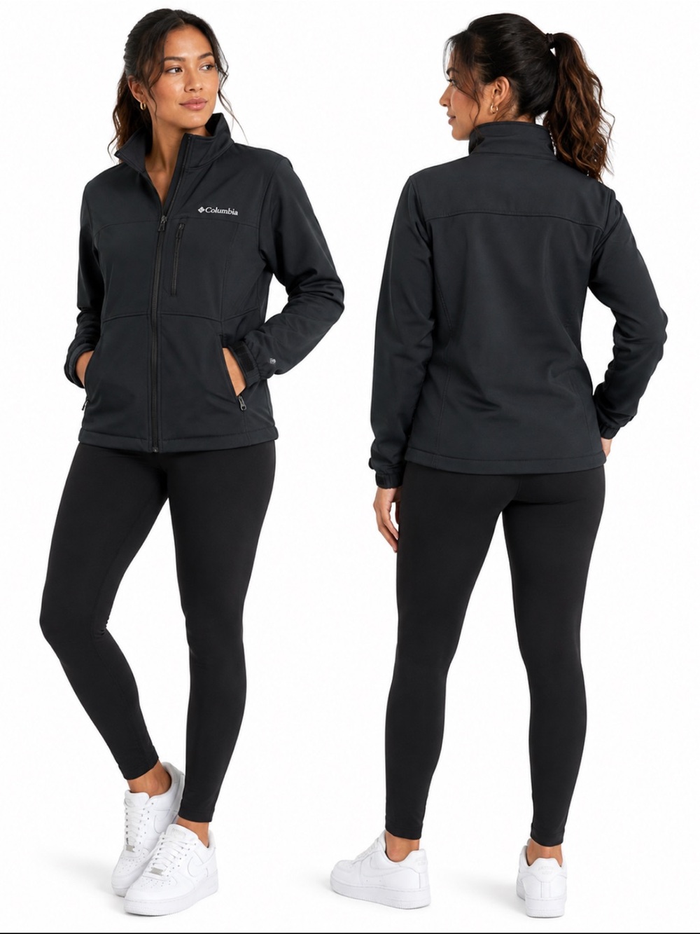 Columbia Women’s L Black Softshell Full Zip Fleece Lined Outdoor Jacket